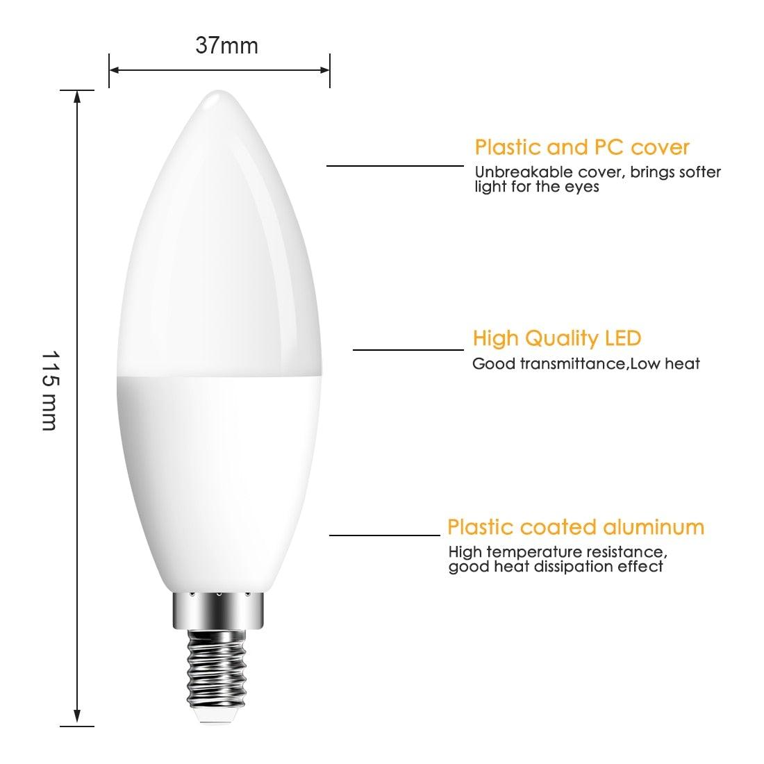 LED Candle Bulb Stevvex E14 C37 RGB+C+W, 5W 400LM, 2700-6500K, 220V candelabra bulb on Tampa Home & Garden Store