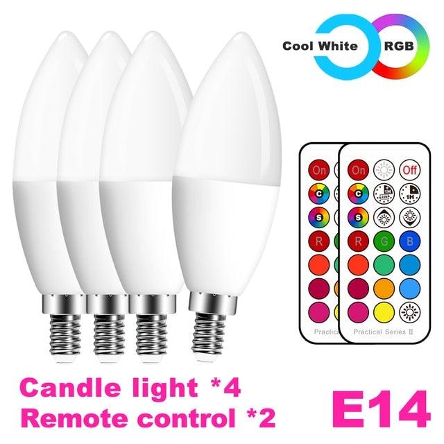 LED candle bulbs E14 set of 4, white with remote control, RGB lighting, Stevvex on Tampa Home & Garden Store