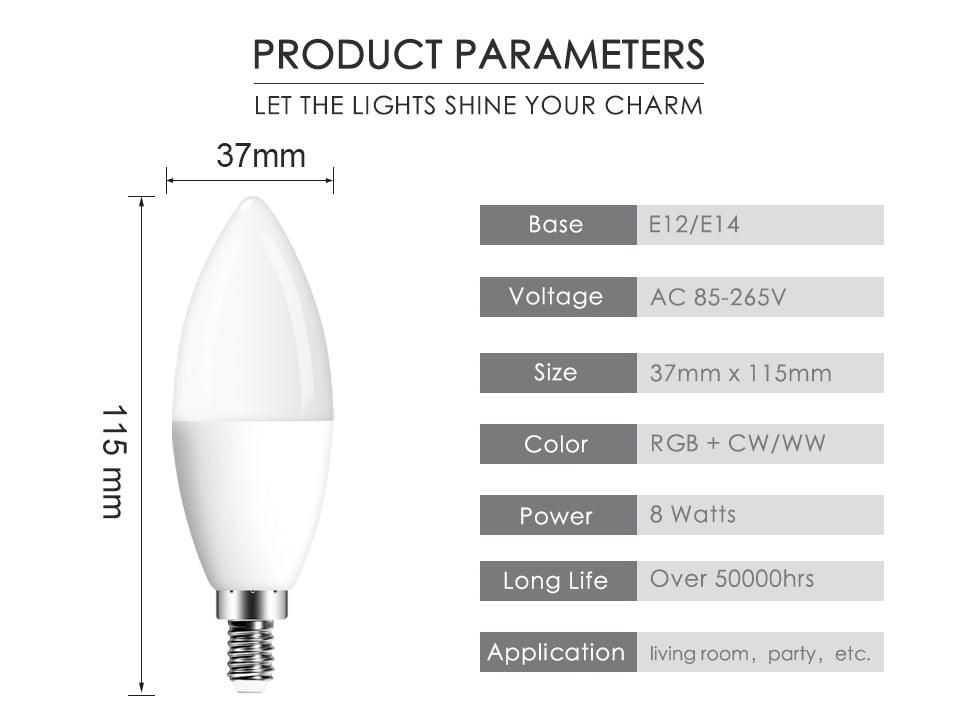E14 LED candle bulb RGB+CW/WW with controller 37x115mm Stevvex on Tampa Home & Garden Store