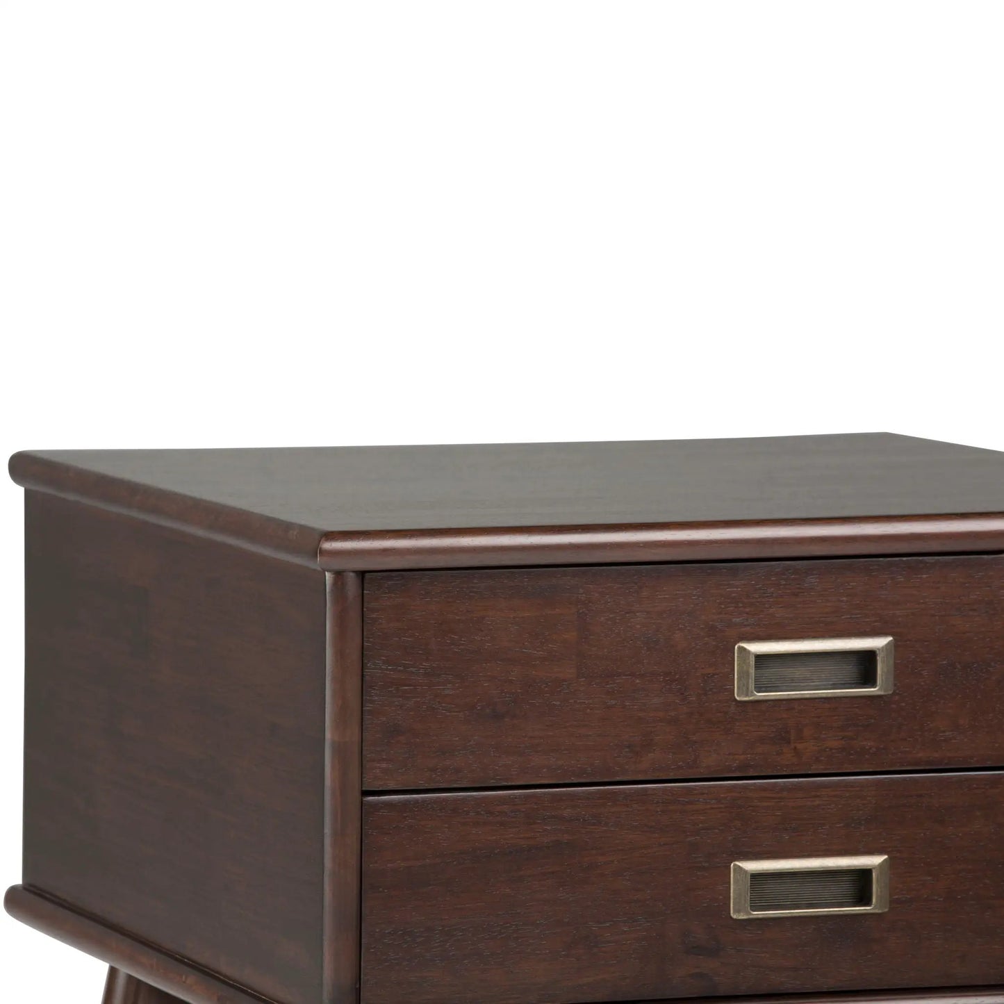 Draper Handcrafted Mid Century End Table in dark walnut with brass-tone drawer pull on Tampa Home & Garden Store