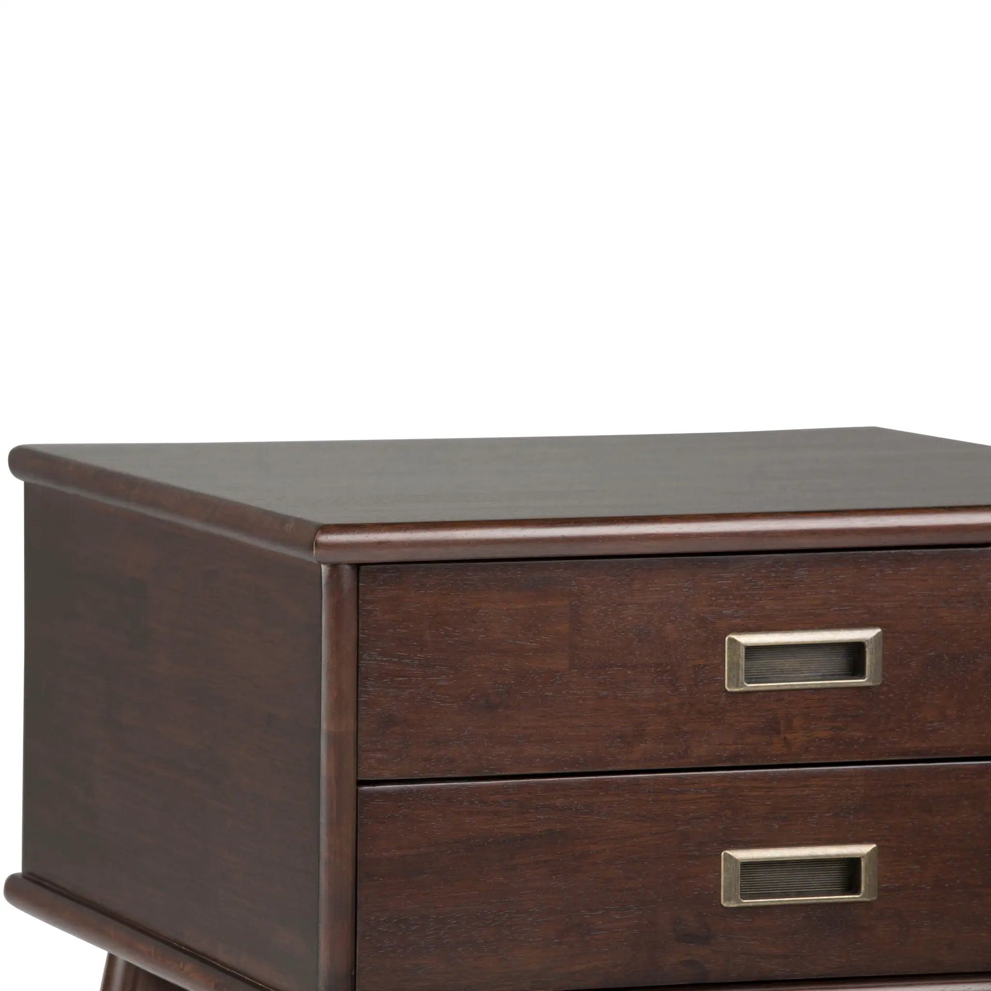 Draper Handcrafted Mid Century End Table in dark walnut with brass-tone drawer pull on Tampa Home & Garden Store
