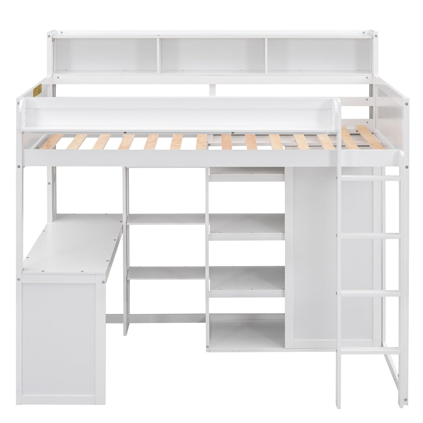 Loft bed frame by HouseOfZazla with built-in desk, wardrobe and storage shelves on Tampa Home & Garden Store