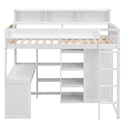 Loft bed frame by HouseOfZazla with built-in desk, wardrobe and storage shelves on Tampa Home & Garden Store