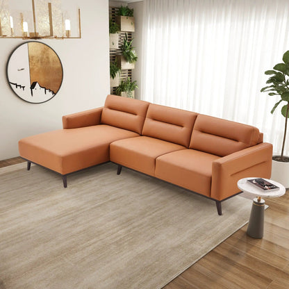 Ella L-Shaped Sectional Couch by Unique Piece Furniture in warm tan leather with metal legs on Tampa Home & Garden Store