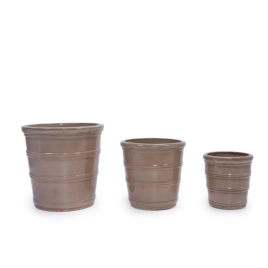 Four brown ceramic flowerpot planters in varying sizes for patio garden or windowsill on Tampa Home & Garden Store