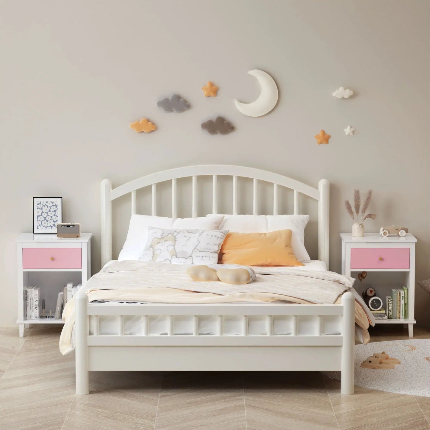 Pair of white nightstands with pink fronts, each with 1 drawer and 1 shelf by Unique Piece Furniture on Tampa Home & Garden Store