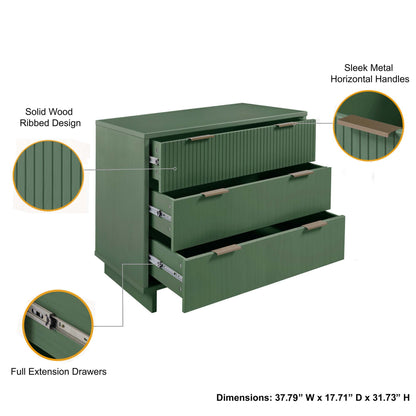 Solid Wood 3-Drawer Dresser with Ribbed Fronts in Green by HouseOfZazla on Tampa Home & Garden Store