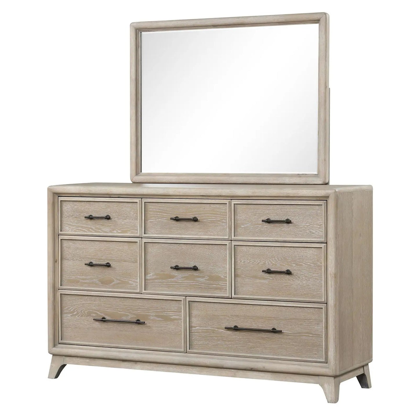 8-drawer dresser with mirror in oak finish, weathered look on Tampa Home & Garden Store