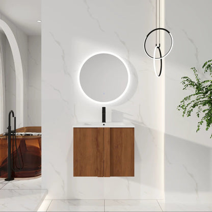Floating Bathroom Vanity With Sink Combo, wood cabinet, wall mirror, LED ring light on Tampa Home & Garden Store