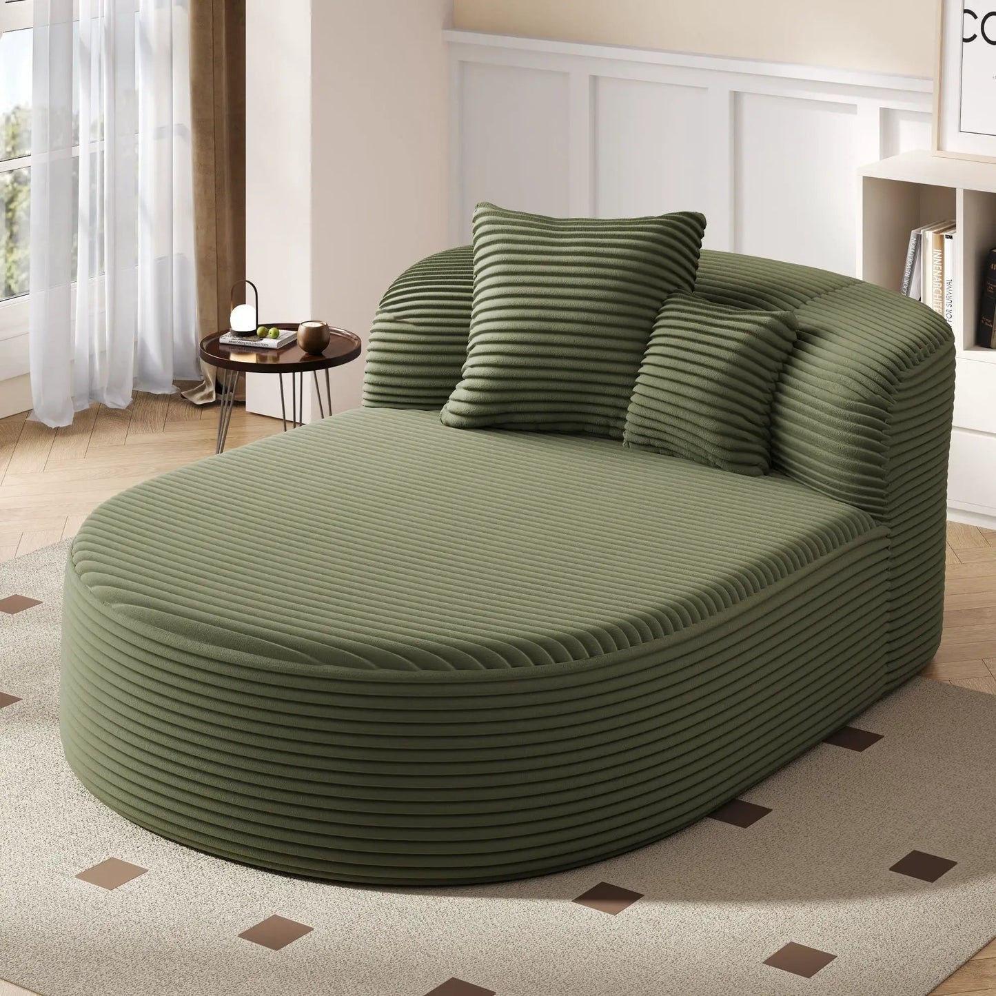Modern olive-green ribbed chaise lounge with 2 supportive pillows by Unique Piece Furniture on Tampa Home & Garden Store