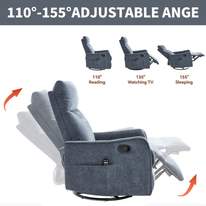 Blue Heat Massage Manual Recliner Chair HouseOfZazla blue fabric 3-angle recline 110 135 155 on Tampa Home & Garden Store