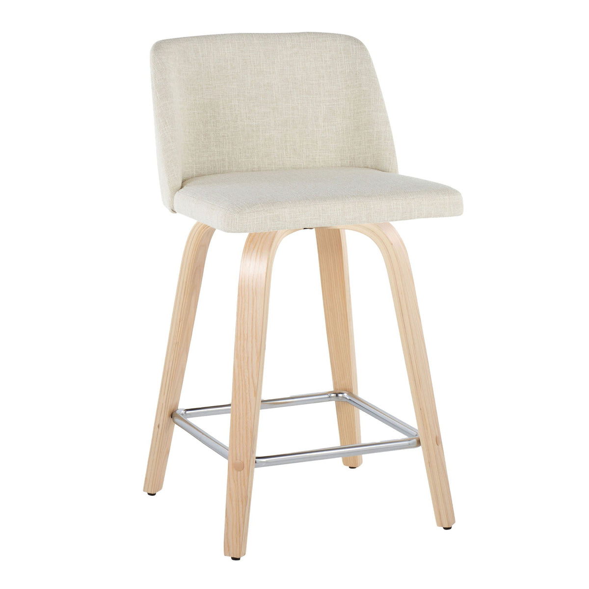 Contemporary fixed-height counter stool with swivel beige fabric seat and square footrest on Tampa Home & Garden Store