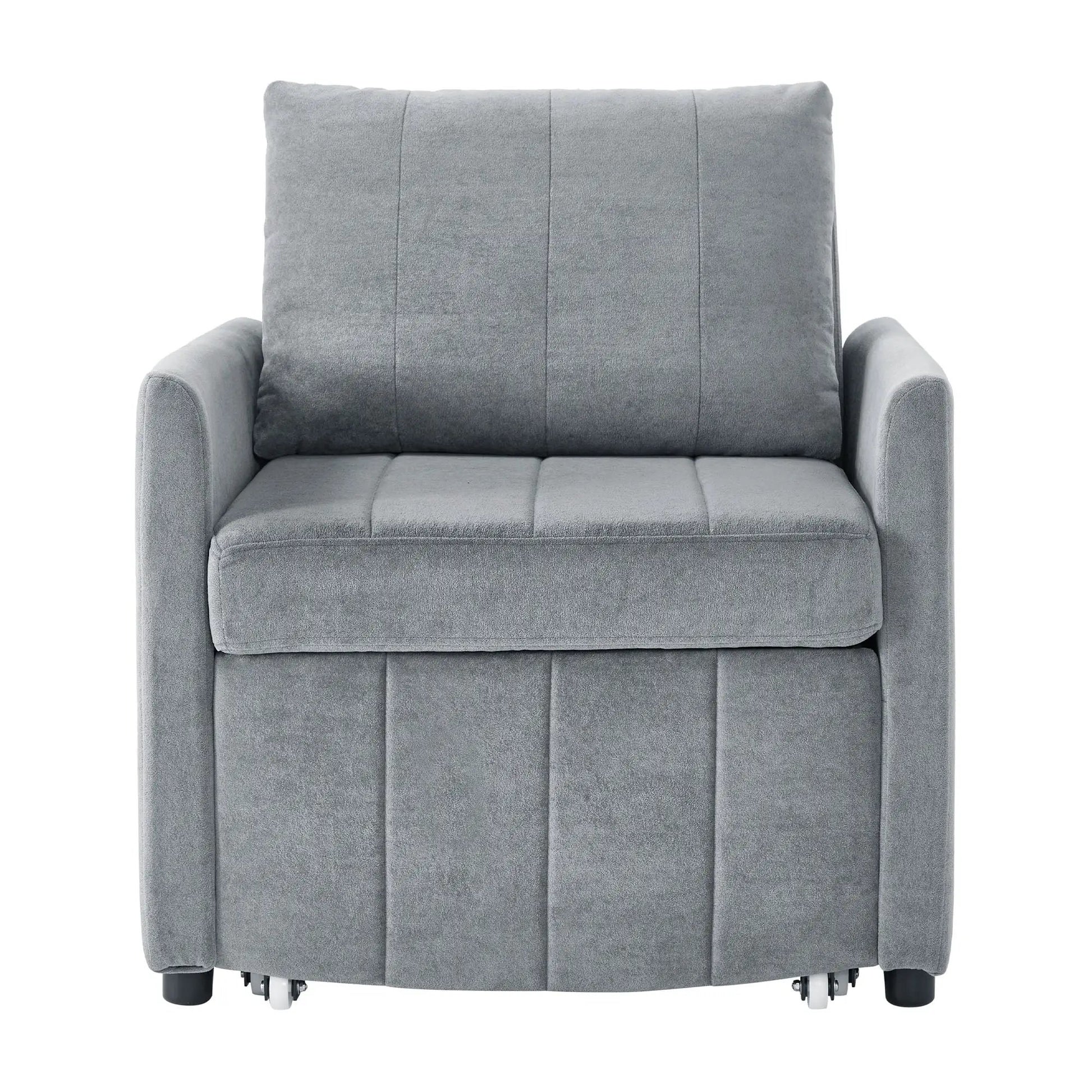Upholstered convertible sleeper futon chair gray fabric with 5-position backrest on Tampa Home & Garden Store