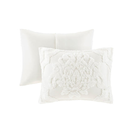 Off-white decorative pillow set, 2 pieces; front tufted damask and plain textured back on Tampa Home & Garden Store