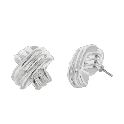 Socialite Earrings pair, silver-tone twisted knot studs on Tampa Home & Garden Store