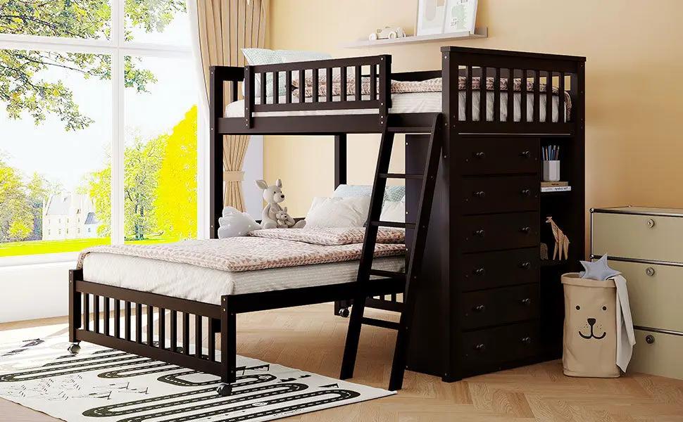 Bunk bed with top and bottom bunks, ladder, bottom bed on wheels, 6-drawer dresser Unique Piece on Tampa Home & Garden Store