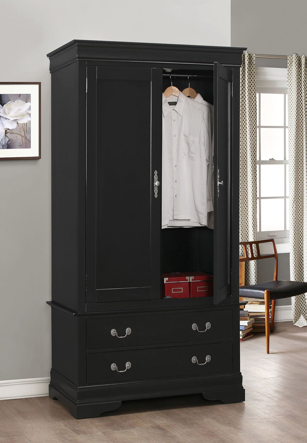 Chifforobe armoire in black finish with hanging bar and bottom drawers by HouseOfZazla on Tampa Home & Garden Store