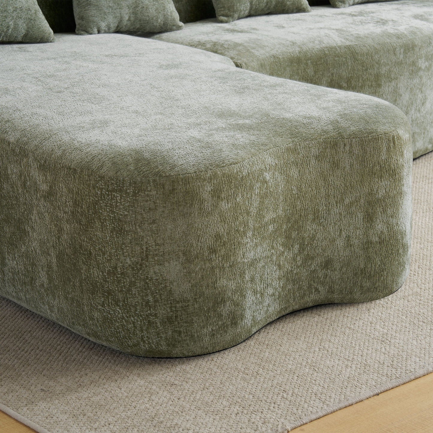 Modular L-Shape Sectional Sofa With Curved Chaise in olive-gray textured fabric close-up on Tampa Home & Garden Store