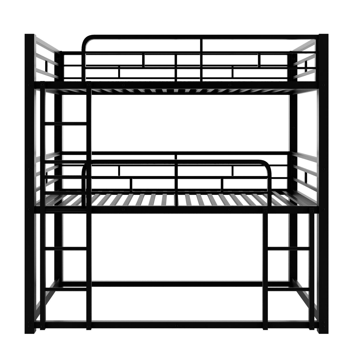 Triple bunk bed frame by HouseOfZazla in black metal with sturdy build and space-saving design on Tampa Home & Garden Store