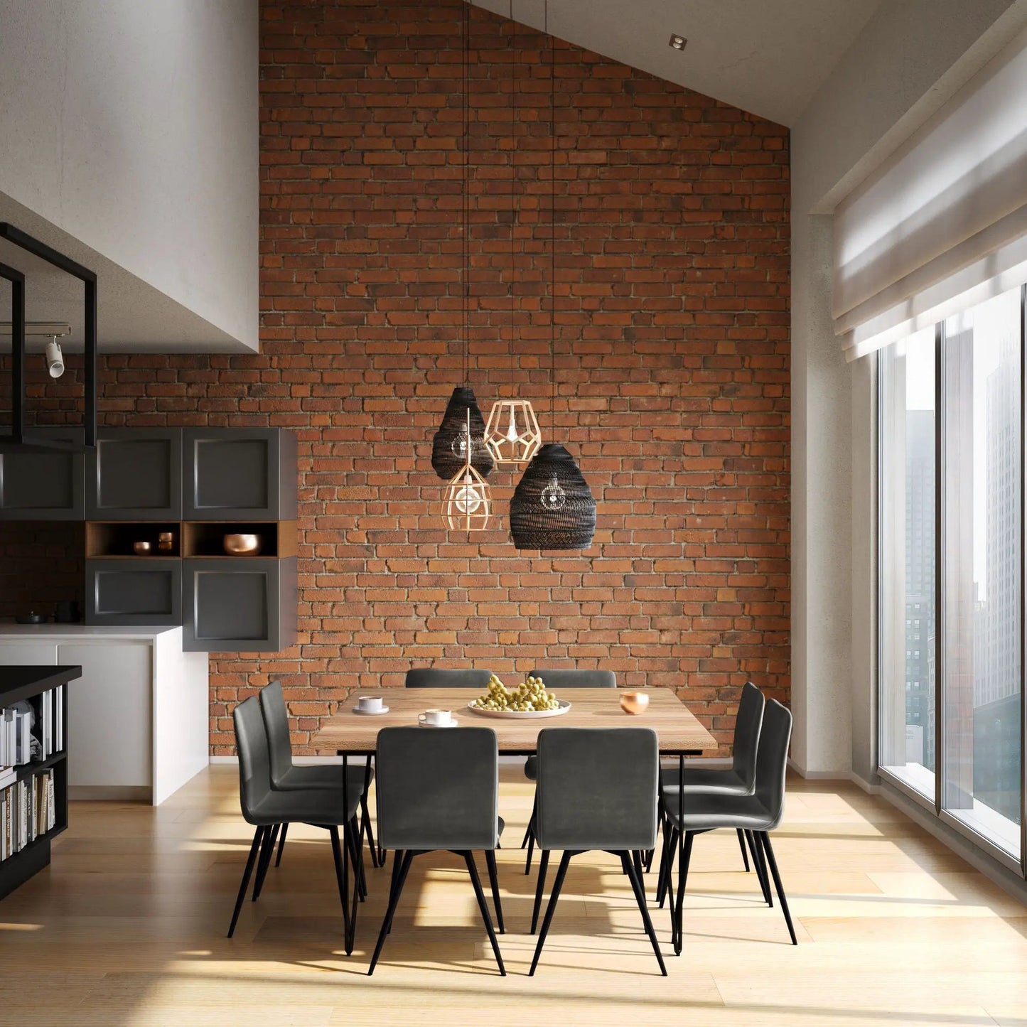 Hunter Square Tabletop Dining Table by Unique Piece Furniture, light wood top, black legs on Tampa Home & Garden Store