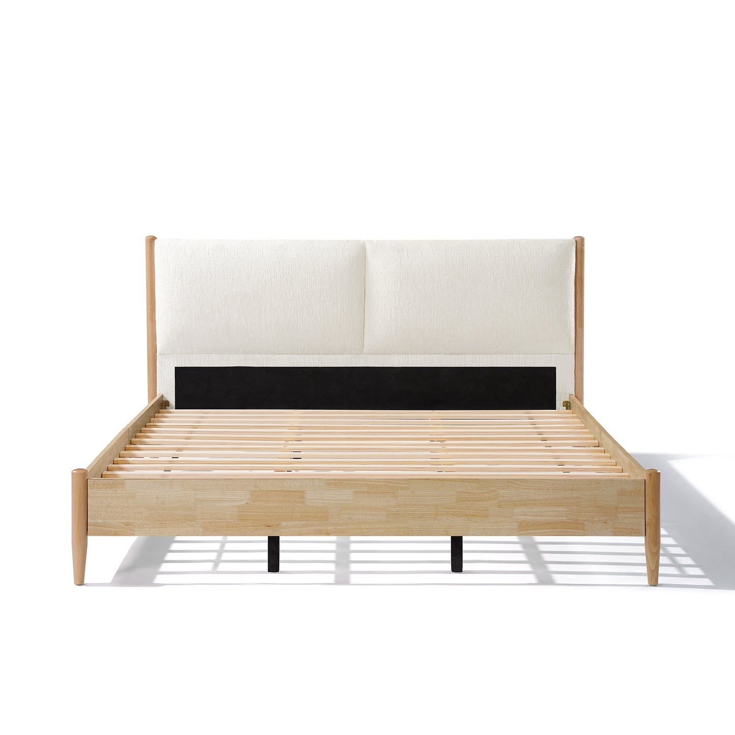 King Natural Wood Bed and Upholstered Headboard