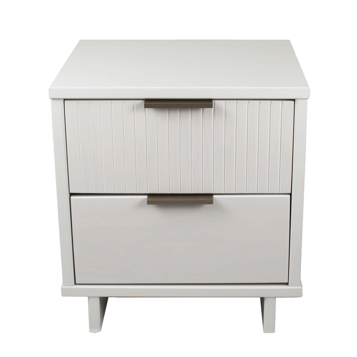 Granville Nightstand with 2 Drawers, white solid wood, beadboard fronts, bronze bar handles on Tampa Home & Garden Store