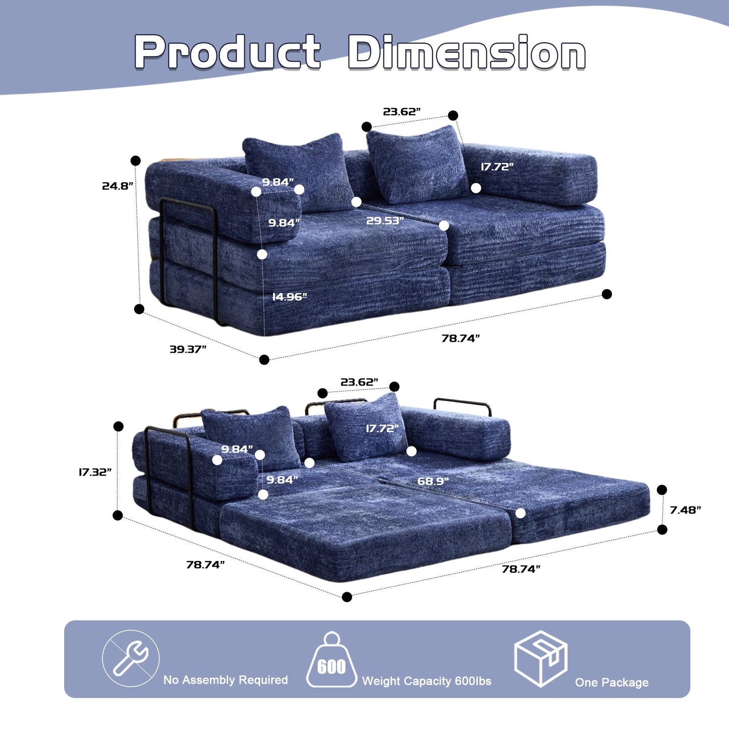Compact Floor Sofa Bed With A Pillow And Frame