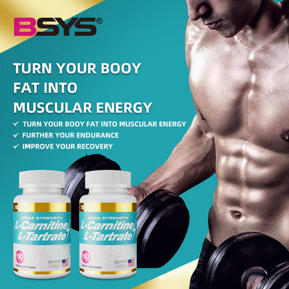 L-Carnitine L-Tartrate Capsules Perfecsy Mega Strength, two teal-labeled bottles on a fitness banner on Tampa Home & Garden Store