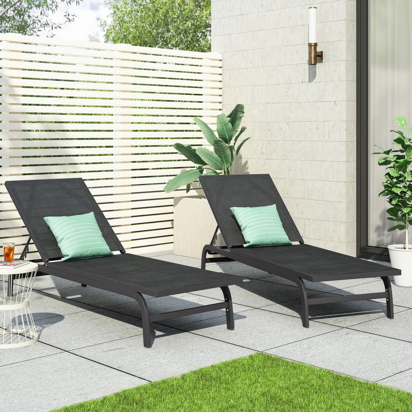 Finn Contemporary Chaise Lounge by HouseOfZazla, dark frame with black mesh outdoor on Tampa Home & Garden Store