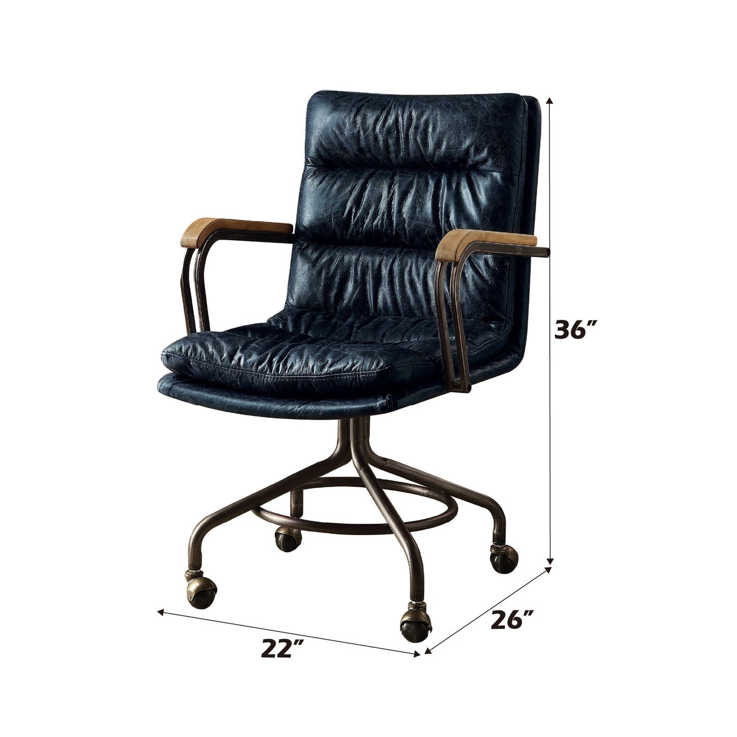 Harith Retro Top Grain Office Chair HouseOfZazla, leather with wood armrests on wheeled base on Tampa Home & Garden Store