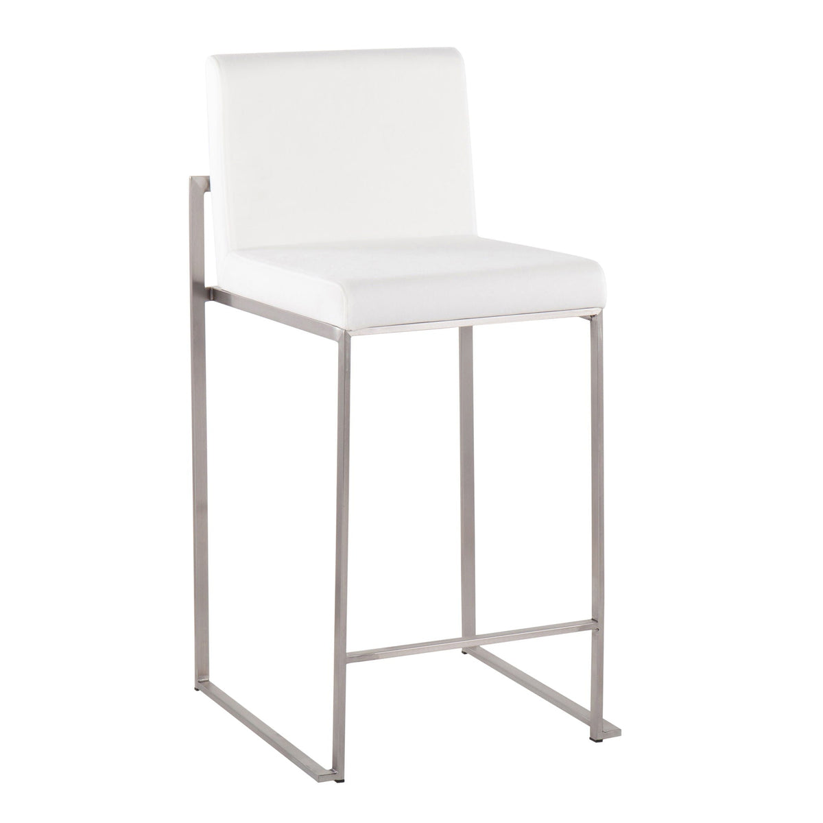 Contemporary high-back counter stool white padded backrest with chrome frame on Tampa Home & Garden Store
