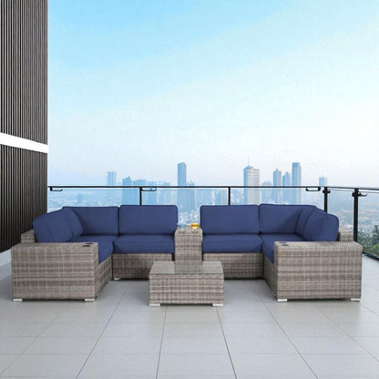 Modern patio rattan sectional set with blue cushions by HouseOfZazla on Tampa Home & Garden Store