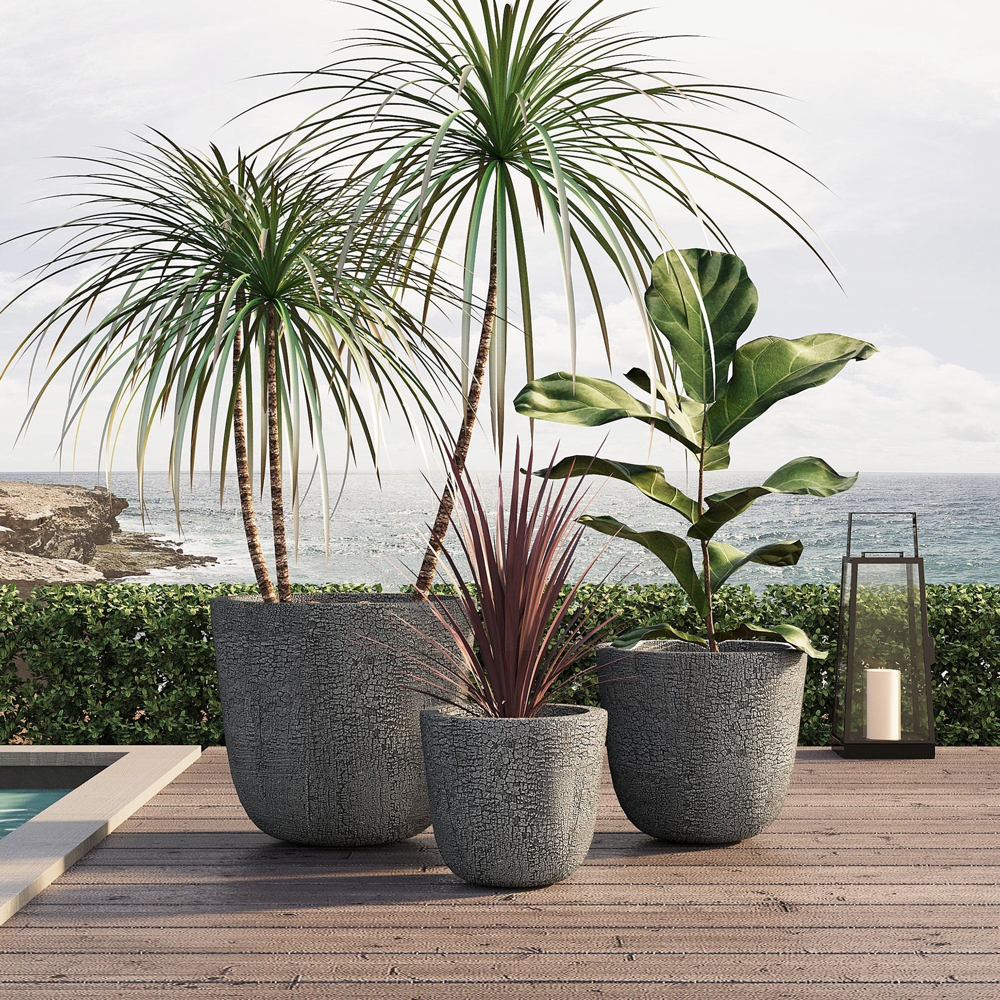 U_STYLE Lightweight MGO Planter Set of 3 by HouseOfZazla in gray textured concrete pots on Tampa Home & Garden Store