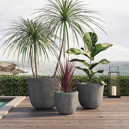 U_STYLE Lightweight MGO Planter Set of 3 by HouseOfZazla in gray textured concrete pots on Tampa Home & Garden Store