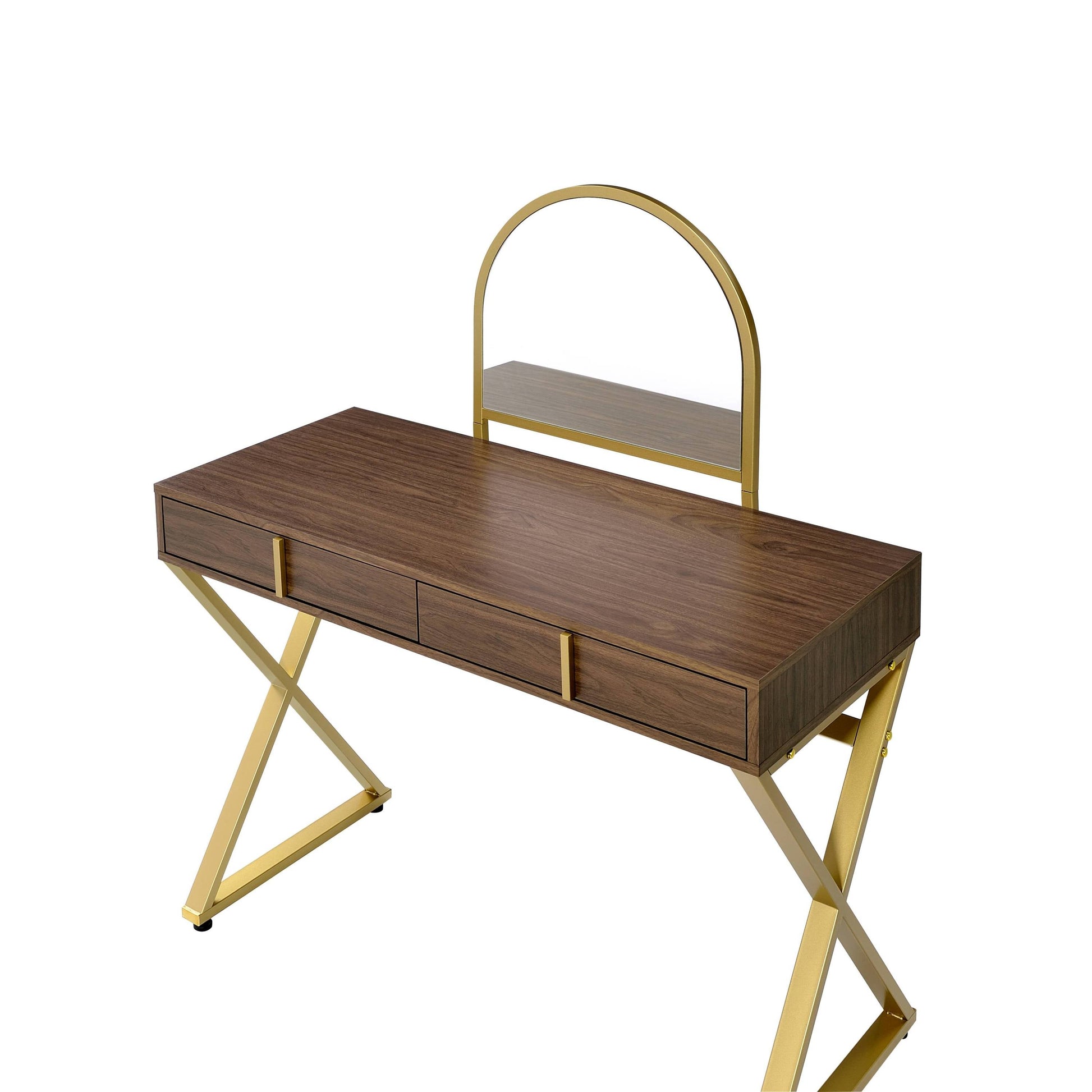 Coleen Walnut & Gold Finish Vanity Desk with Mirror & Jewelry Tray by HouseOfZazla on Tampa Home & Garden Store