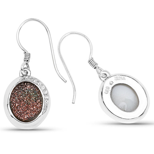 Earrings 4.72 ct copper bloom drusy with white topaz in .925 sterling silver by Bids.com on Tampa Home & Garden Store