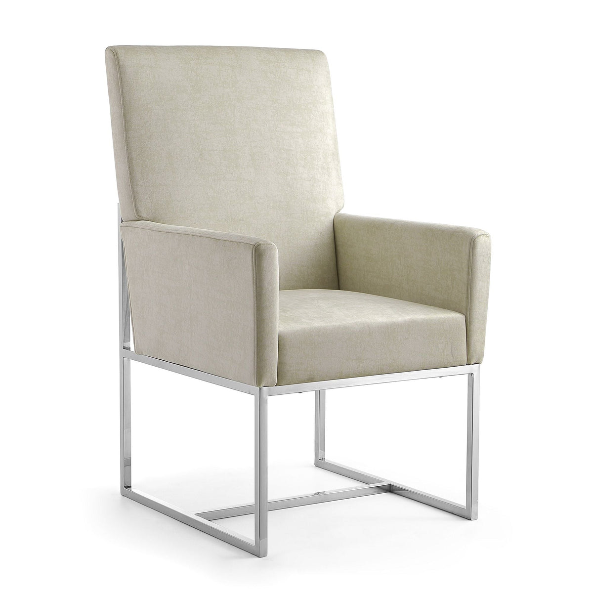 Element Dining Arm Chair beige velvet upholstery with chrome cantilever base HouseOfZazla on Tampa Home & Garden Store