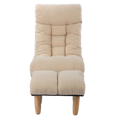 Reclining chair & ottoman by HouseOfZazla in beige plush with wooden legs on Tampa Home & Garden Store