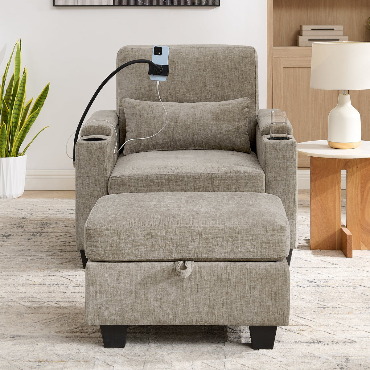 Brown Single Sofa Recliner and Manual Backrest