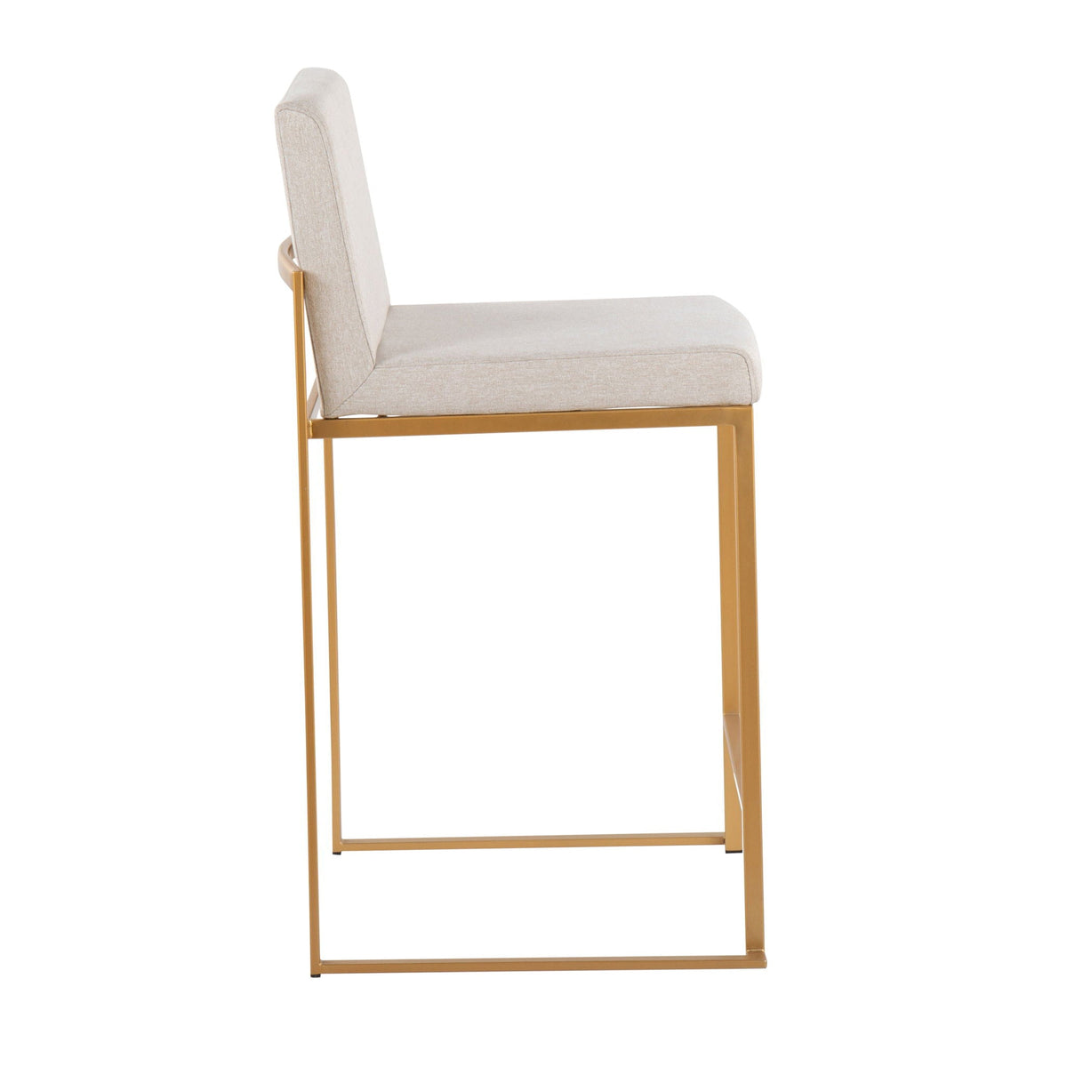 Contemporary high back counter stool with beige upholstered seat and gold-tone legs HouseOfZazla on Tampa Home & Garden Store