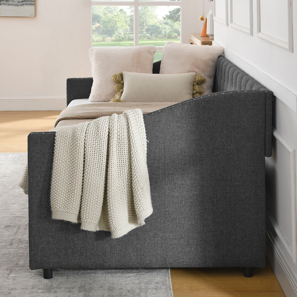 Upholstered Tufted Daybed with Storage Drawers