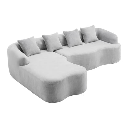 Modular L-Shape Sectional Sofa With Curved Chaise in light gray velvet upholstery on Tampa Home & Garden Store