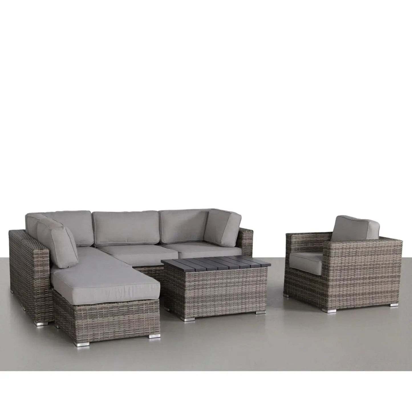 Stylish Entertainment Sectional Set 3-piece outdoor wicker with gray cushions and coffee table on Tampa Home & Garden Store