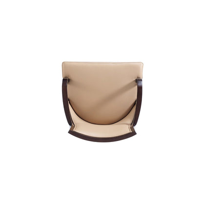 Grand Tan Armchair in Faux Leather and Walnut