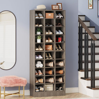 10 Tier Shoe Storage Cabinet with 30 cubbies in wood, by HouseOfZazla, organized shoes on Tampa Home & Garden Store