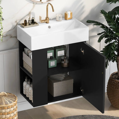Compact Modern Floating Vanity with Ceramic Basin