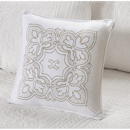 6 Piece Reversible Scalloped Daybed Cover Set white with beige embroidery HouseOfZazla on Tampa Home & Garden Store