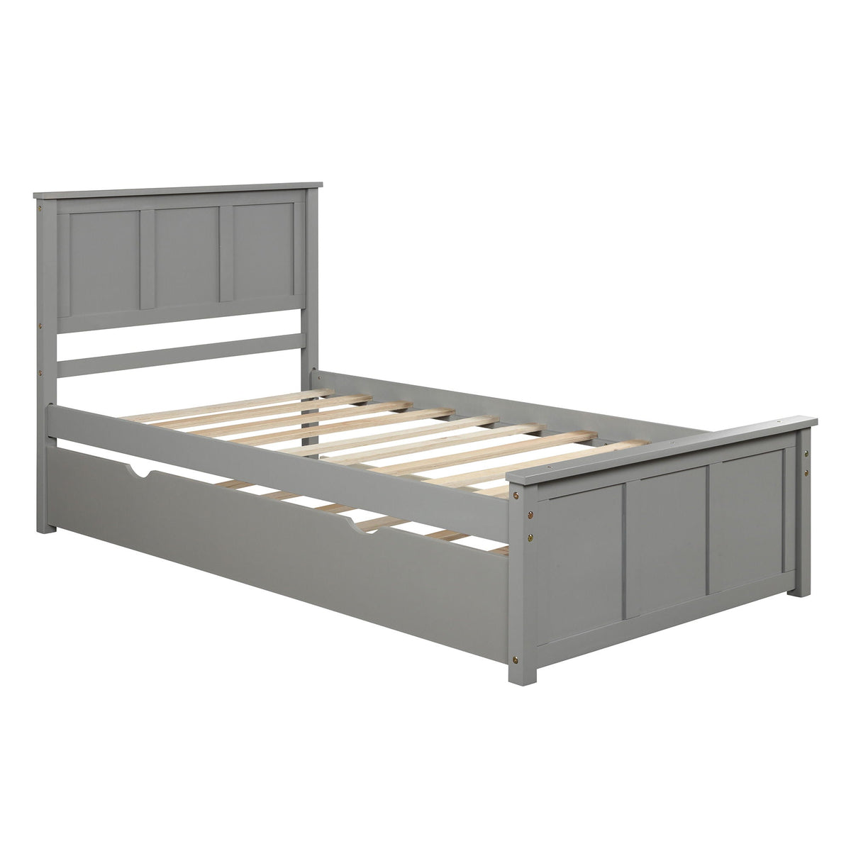 Platform bed with twin trundle in gray, paneled headboard and slat base by HouseOfZazla on Tampa Home & Garden Store