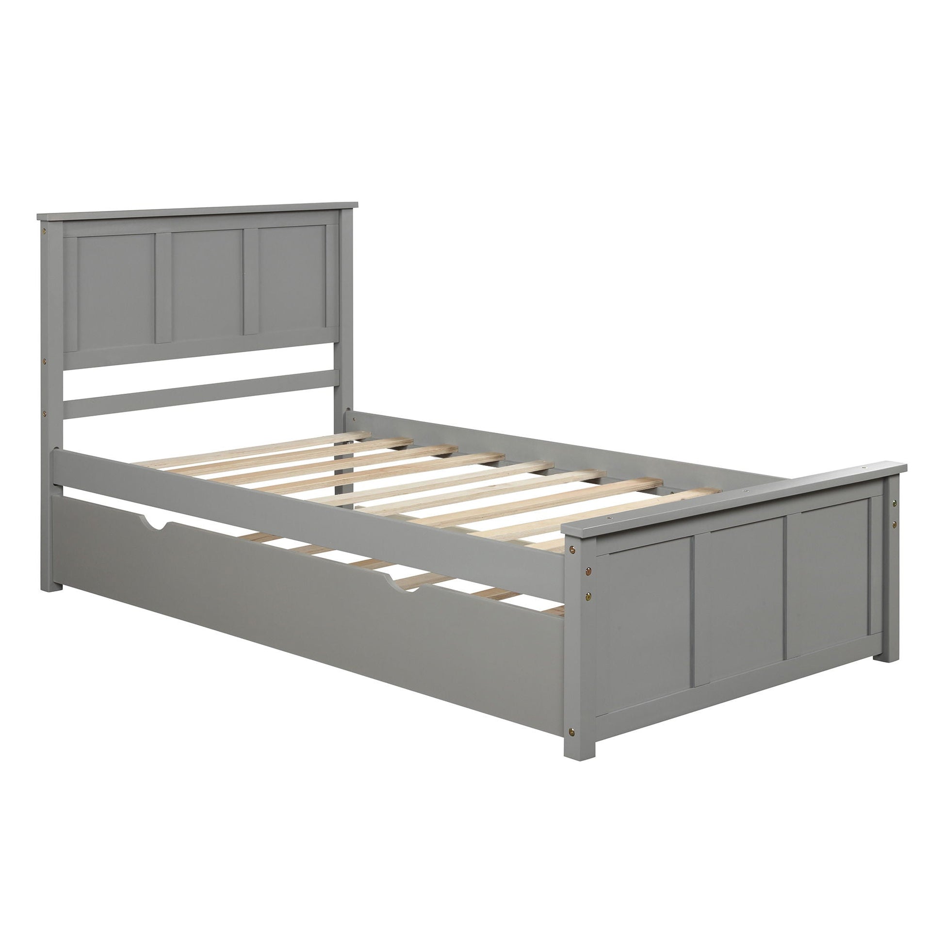 Platform bed with twin trundle in gray, paneled headboard and slat base by HouseOfZazla on Tampa Home & Garden Store