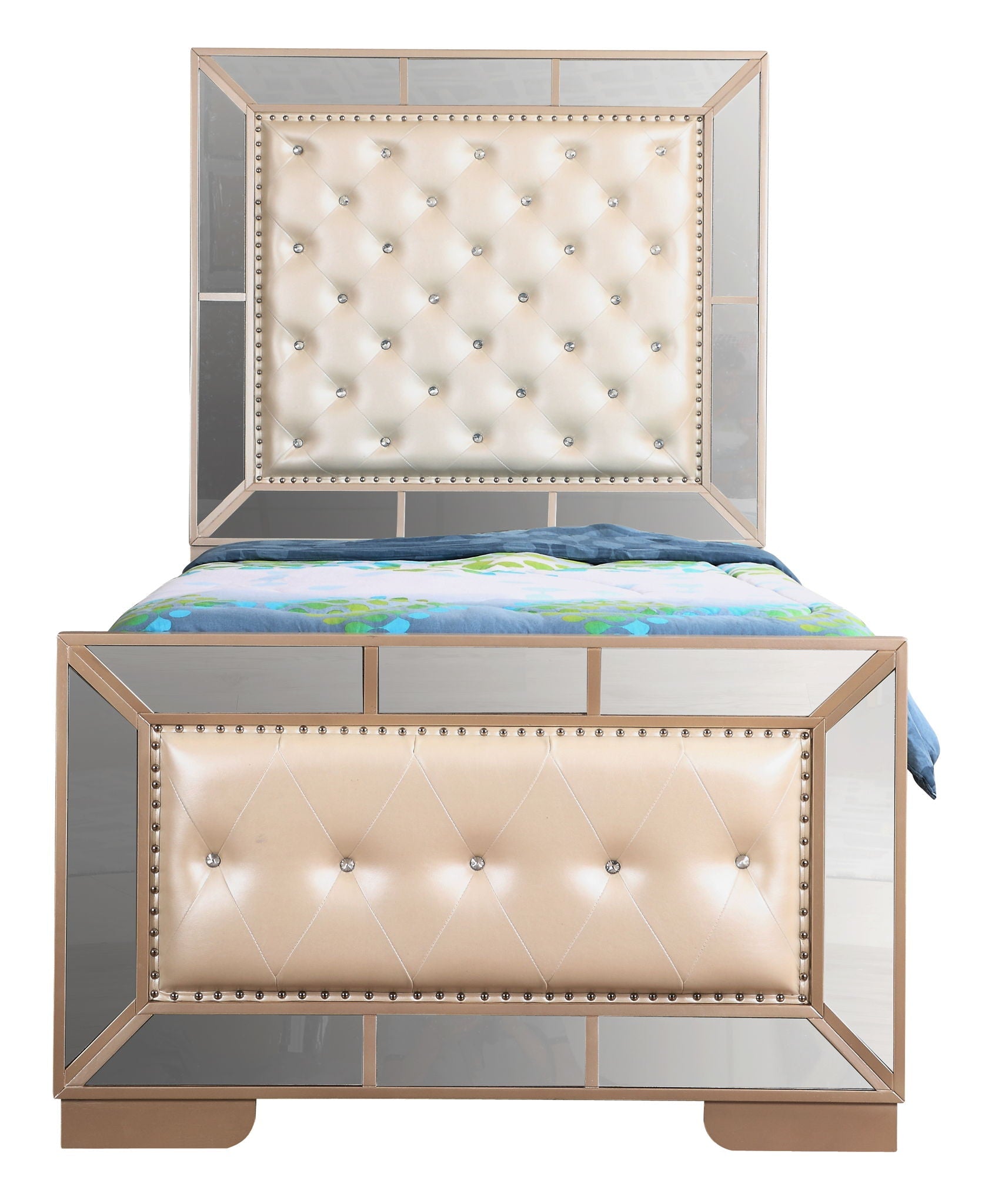 Stylish Contemporary Panel Bed by HouseOfZazla with rose-gold frame and tufted headboard on Tampa Home & Garden Store